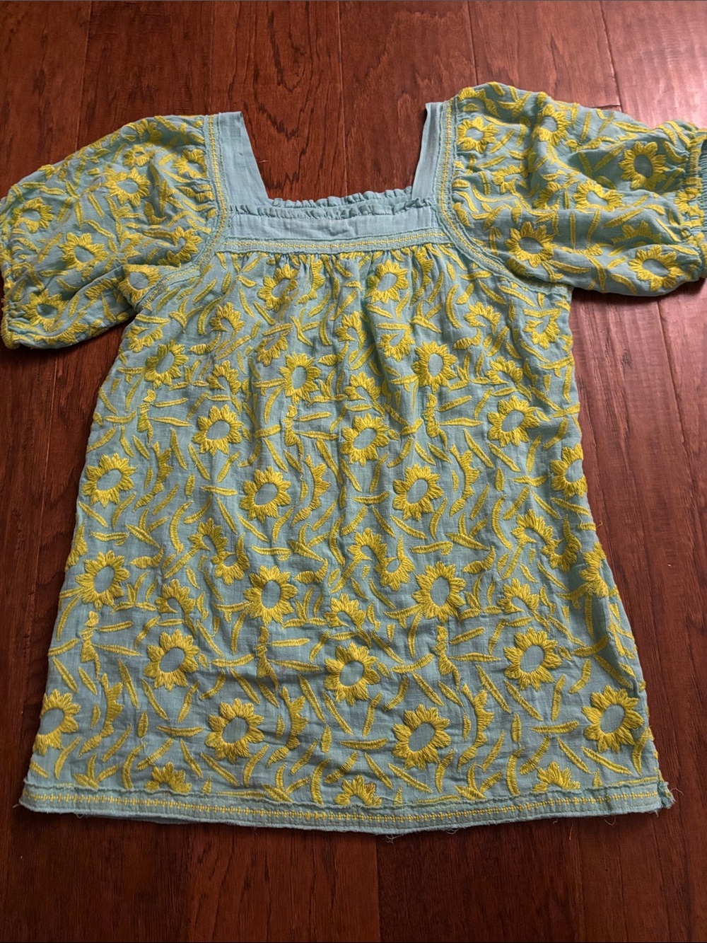 Sister Mary Blue Tunic with Yellow Floral Embroidery